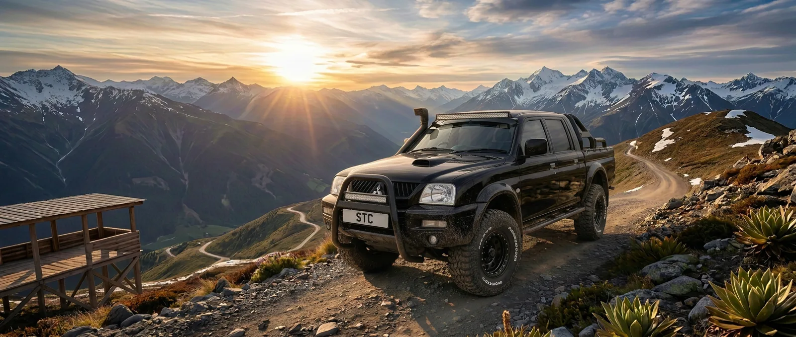 An STC Dakar Edition Mitsubishi L200 at sunrise