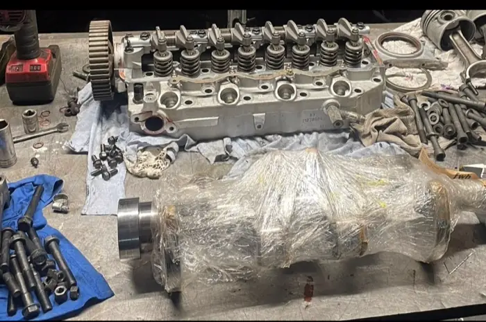 A 4D56 engine on the bench at Staffordshire Truck Company